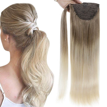 Ponytail 100% Remy Human Hair One Piece Extensions Balayage Ombre (#8/60) - FShine Shop